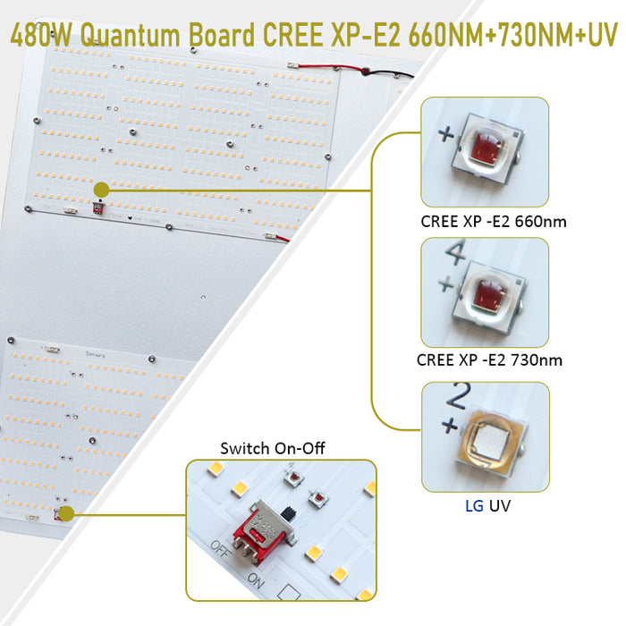 480 Watt  4000k CREE XP-E2 + 660nm + LG UV +IR LED FB272 LM301H V4 Light DIY Kit