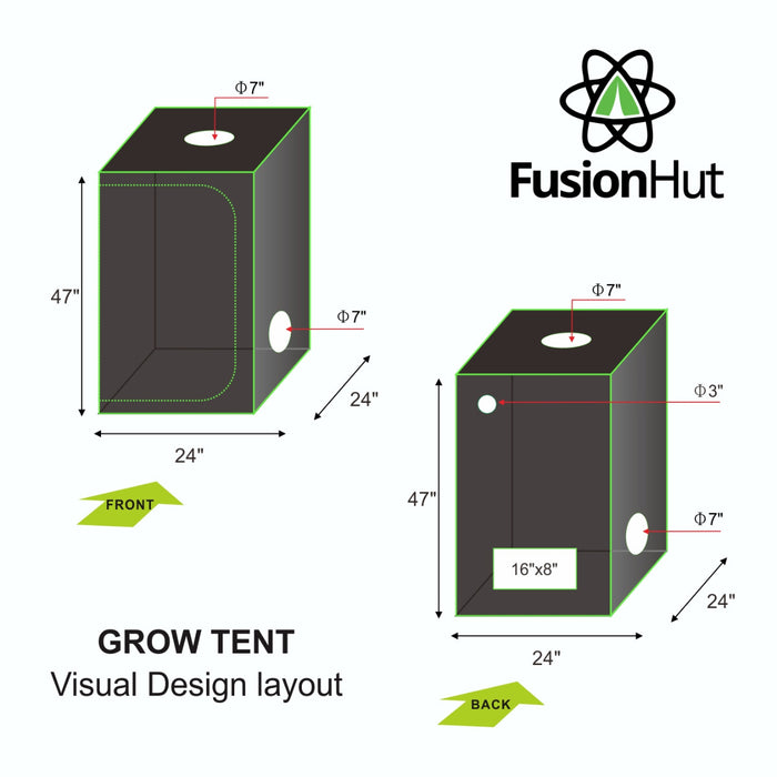 2' x 2' x 4' Fusion Hut 600D Low Profile Grow Tent