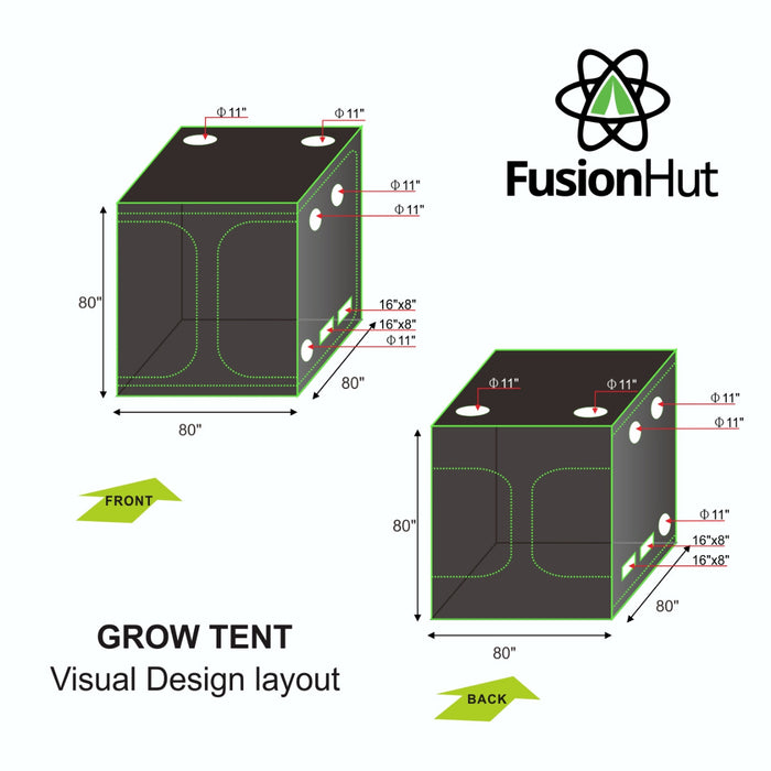 6.5' x 6.5' x 6.5' Fusion Hut 600D Grow Tent