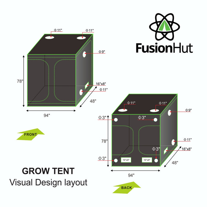 8' x 4' x 6.5' Fusion Hut 600D Grow Tent
